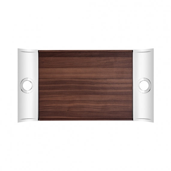 Oh De Christofle Rectangular Tray In Stainless Steel And Walnut Wood