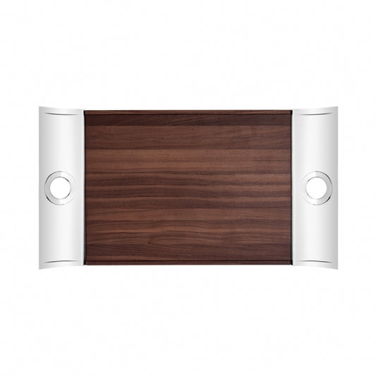 Oh De Christofle Rectangular Tray In Stainless Steel And Walnut Wood