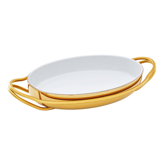 Table New Living Oval Porcelain Dish Set 15 3/8 x 10 5/8 Gold Mirror