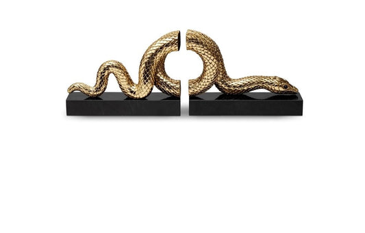 Snake Bookend Set (2 Piece Set), Gold