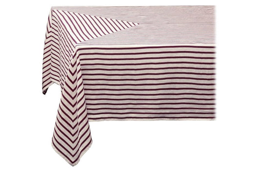 Linen Sateen Concorde Tablecloth, Wine and Ecru (Large)
