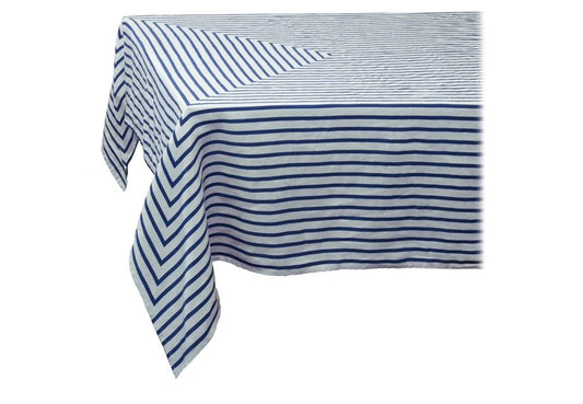 Linen Sateen Concorde Tablecloth, Blue and Light Blue (Large)
