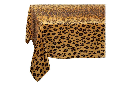 Linen Sateen Leopard Tablecloth, Natural (Medium)
