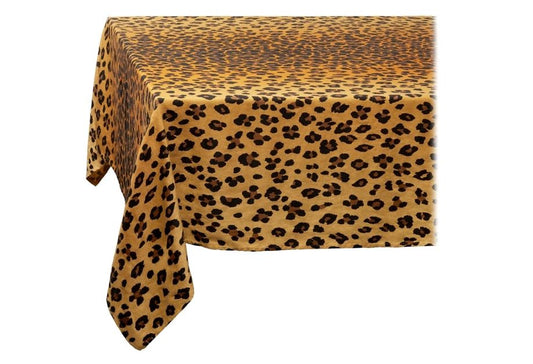 Linen Sateen Leopard Tablecloth, Natural (Large)