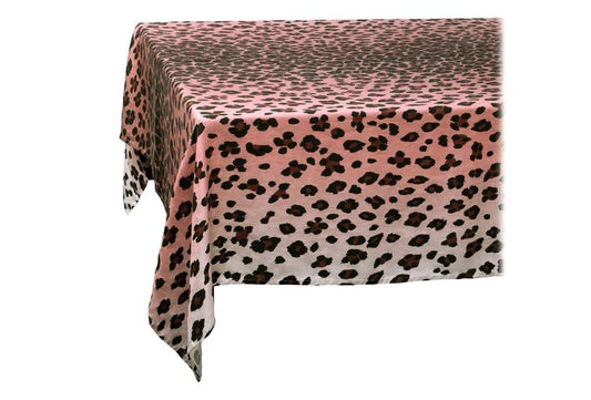 Linen Sateen Leopard Tablecloth, Pink (Large)